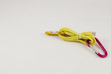 Chain with a Patch cable and two snap hooksの写真素材