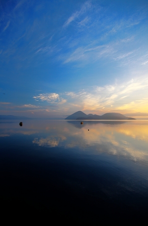 Toyako Twilight on lakeの写真素材