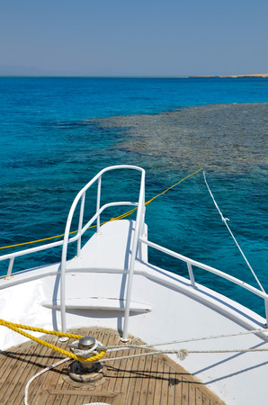 White boat on the sea - Red sea - Coral reefのeditorial素材