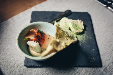 Dainty morsels with white asparagusの写真素材