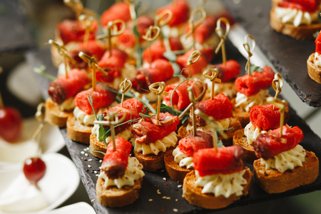 luxury Canape with meat and vegetable. Closeupの写真素材