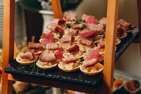 catering food mini canape in restaurant weedingの写真素材