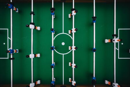 foosball table soccer .sport teame football players top viewの写真素材