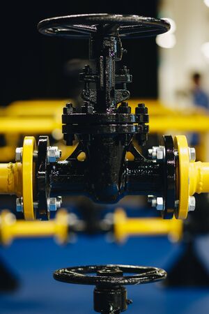 Valves at gas plant, Pressure safety valve selective focusの写真素材