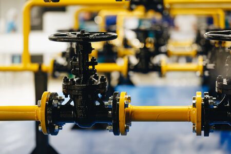 Valves at gas plant, Pressure safety valve selective focusの写真素材