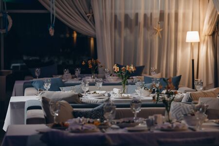 luxury tableware beautiful table setting in restaurantの写真素材