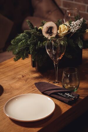 Table served for Christmas dinner .の写真素材