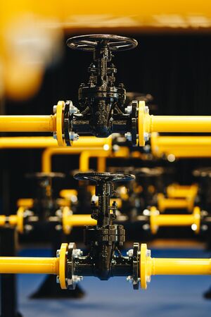 Valves at gas plant, Pressure safety valve selective focusの写真素材