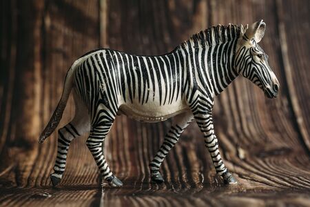 figure of a toy Zebra on a wooden background.の写真素材