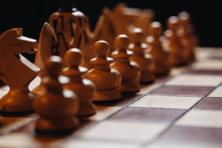 wooden chess Board with chess pieces.の写真素材