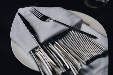 Lots of metal forks for eating.の写真素材