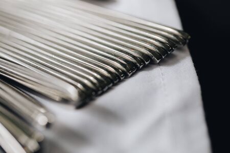 Lots of metal forks for eating.の写真素材