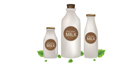 milk and green leaf, healthy milkのイラスト素材