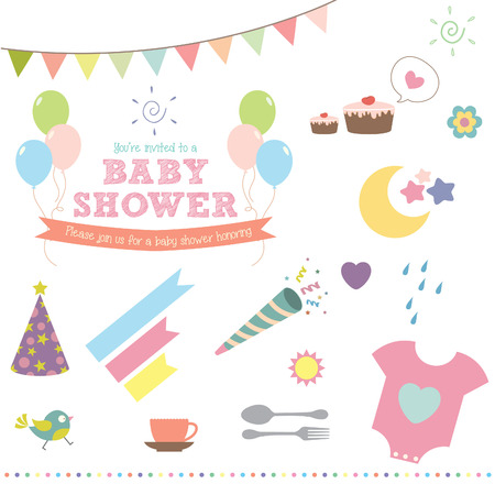 Baby shower iconsのイラスト素材