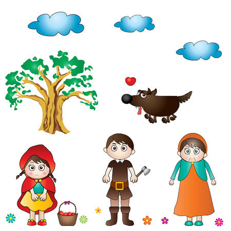 Red riding hood and the big bad wolf in the woodのイラスト素材