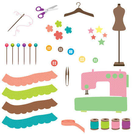 Sewing related elements on whiteのイラスト素材