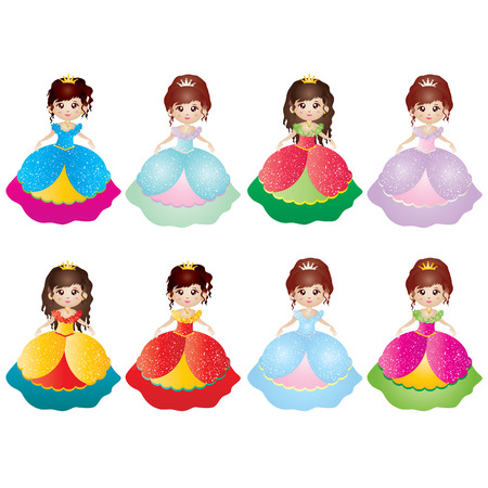 fairytale princess set on white backgroundのイラスト素材