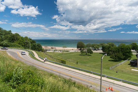 View of a Michigan lake from a hillのeditorial素材