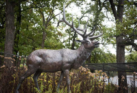 Big bronze deer statue in a zooの写真素材