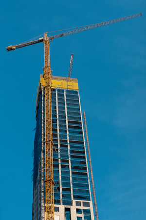 Large building in Chicago downtown view from a streetの写真素材