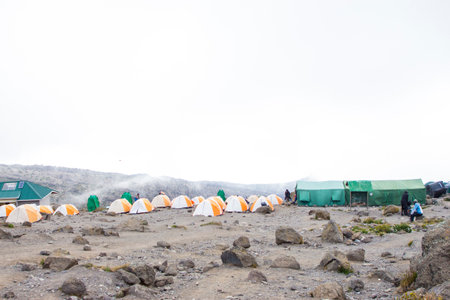 Camping in the Kilimanjaro mountains, Kilimanjaro National Park, Tanzaniaの写真素材
