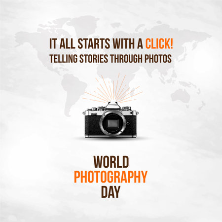 World Photography Day, 19th August, Social Media Post, Vintage Old Camera Vector Design Templateのイラスト素材