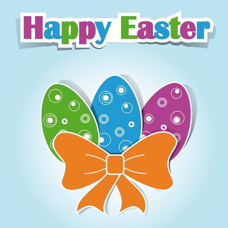 three multi-colored Easter eggs with the bow and the words のイラスト素材