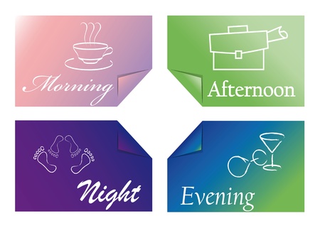 four colored cards with the times of dayのイラスト素材