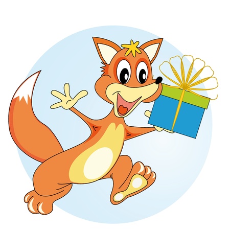 Fox comes with a gift in hand and smilesのイラスト素材