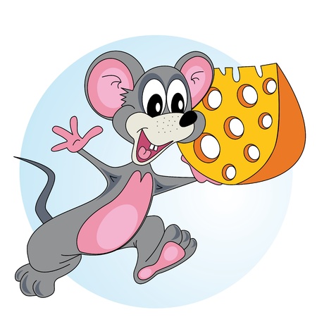 Mouse comes with cheese in his hand and smilingのイラスト素材