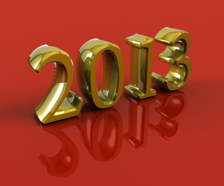 3D 2013 year golden figures with shadow on a red background