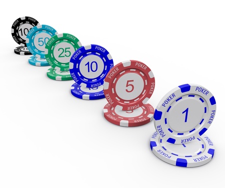 3D Poker chips with numbers on white backgroundの写真素材