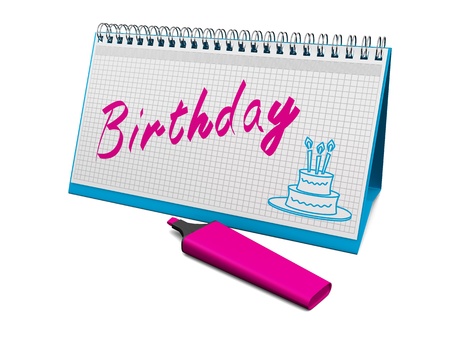 desktop calendar that says marker  birthday   3d render の写真素材