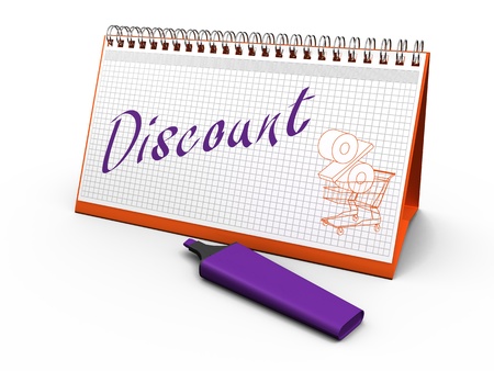desktop calendar for notes with the words  discount  and lying next marker  3d renderの写真素材