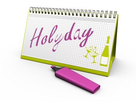 desktop calendar for notes with the words  holyday  and lying next marker  3d renderの写真素材