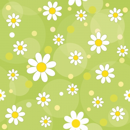 daisy flowers on a green background  vector seamless pattern のイラスト素材