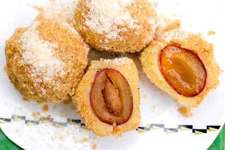 Plum dumplings dumplings with plums close-upの写真素材