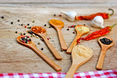 Dry variety of spices on tableの写真素材