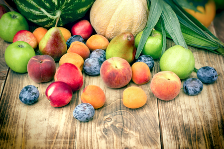 Healthy eating, proper diet with organic fruit and vegetableの写真素材