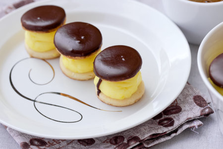 Cream cake on plate closeup