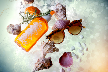 For sunny days on the beach, protection for the body and eyesの写真素材