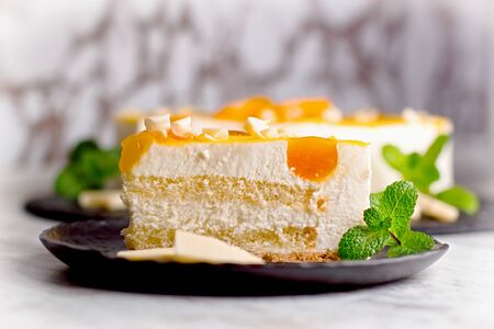 Classic creamy cheesecake closeup, a treat for pleasureの写真素材