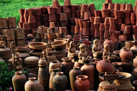 close up of earthen pot and toyの写真素材