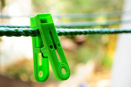 Green clothing clip closeup, Poona, Maharashtra, Indiaの写真素材