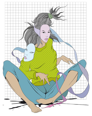 girl sitting in a maskのイラスト素材