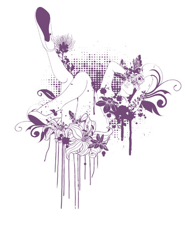 girl lying in flowers with splashes of paintのイラスト素材