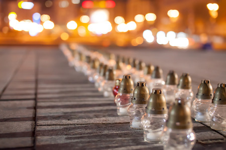 Yahrzeit candles at the Independence Square in Kiev. Ukraineの写真素材