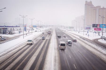 KIEV, UKRAINE - February 9, 2015: Winter traffic jam.のeditorial素材
