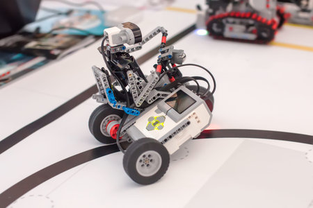 Black plastic mechanical robot on bike.の写真素材