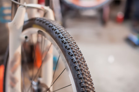 Close-up photo of front rubber on bicycle.